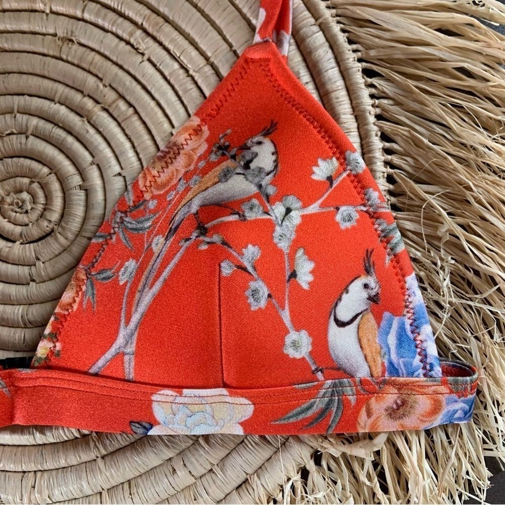TRIANGL Women's Triangle Bikini Swim Top Orange Parrot Floral Size Small - Picture 3 of 11